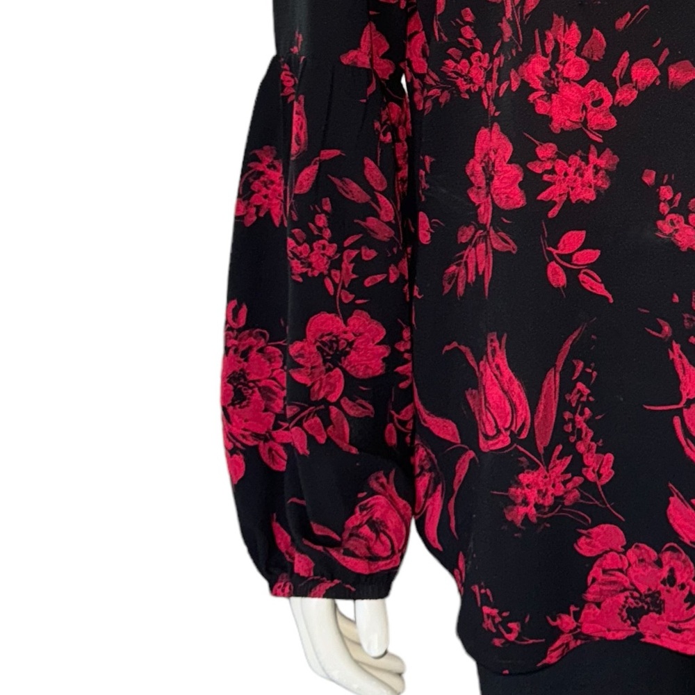 Alyx Women's Black Red Black Floral Crepe Blouse Size XL - Picture 4 of 17